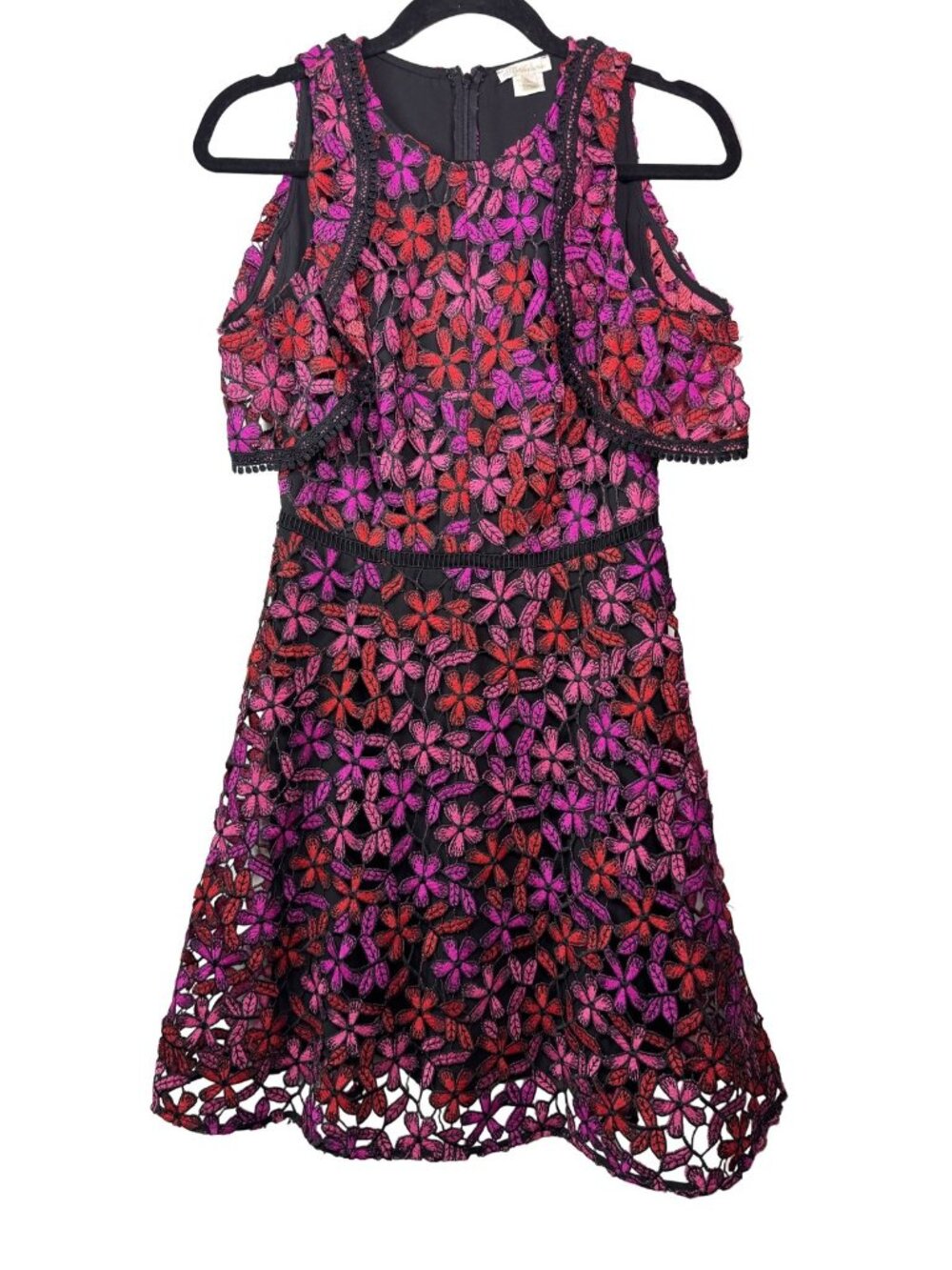 Shoshanna Cold Shoulder Floral Lace Dress Black Pink Red Size 2